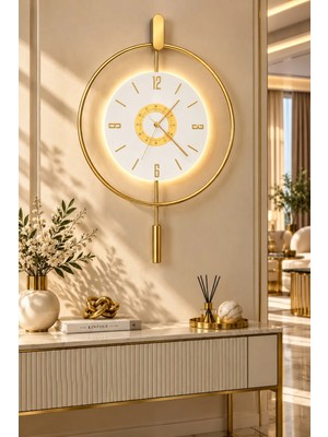 Sevinç Konsept Ledli Gold Inci Orjin 24 Uzun Sarkaçlı (Büyük Boy 50 x 75 Cm), Modern Dekoratif Metal Duvar Saati