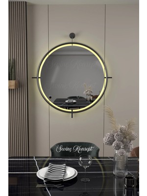 Sevinç Konsept Mobilya LED Li Simirna Dresuar Ayna Siyah 50X75 Cm, 60X70 cm ve 75X85 cm Dekoratif Duvar Makyaj Dresuar Aynası
