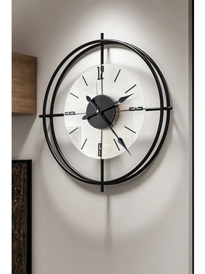Sevinç Konsept Siyah Deluxe Şeffaf Iskandinav (Büyük Boy 50X50 Cm) Modern Dekoratif Metal Duvar Saati