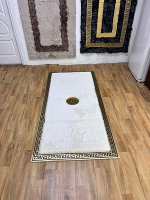 Modern Gold Varaklı Ekru Peluş Halı
