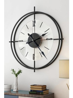 Sevinç Konsept Siyah Iskandinav Deluxe Şeffaf Nano (Büyük Boy 51 x 51 Cm) Modern Dekoratif Metal Duvar Saati