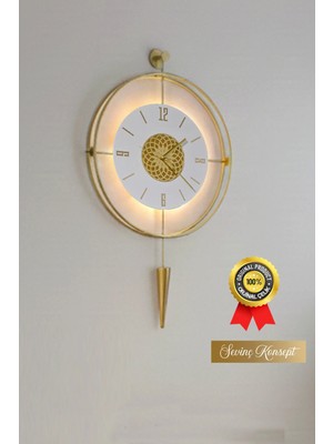 Sevinç Konsept Led'li Gold Pendulum Lotus La Clock Kristal (Büyük Boy 50 x 90 Cm), Dekoratif Metal Duvar Saati