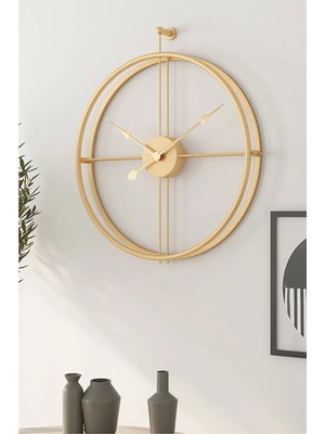 Sevinç Konsept Gold La Clock (Büyük Boy 51 x 60 Cm), Modern Dekoratif Metal Duvar Saati