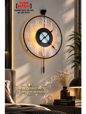 Sevinç Konsept Ledli Roma Tiktok Face Kırılmaz Göbek (Büyük Boy 50 x 75 Cm) Modern Dekoratif Sarkaçlı Metal Duvar Saati