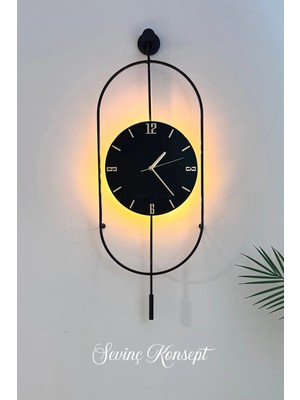Sevinç Konsept Led'li Nero Serenity Siyah Orta Boy Modern Dekoratif Metal Duvar Saati