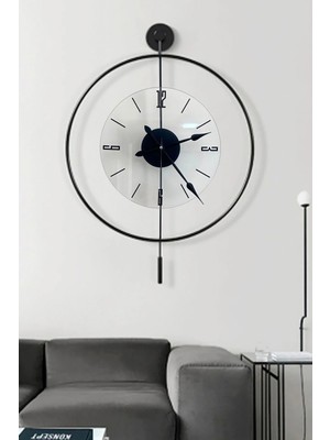 Sevinç Konsept Siyah Tiktok Luxe Şeffaf Nano Abs Göbek Büyük Boy (50 x 75 Cm) Modern Dekoratif Metal Duvar Saati