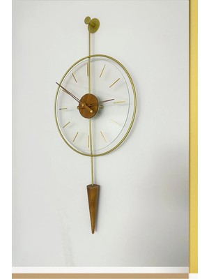 Sevinç Konsept Gold Masippi Şeffaf, Ceviz Göbek, Çubuk Rakamlı 40*90 cm Modern Dekoratif Metal Duvar Saati