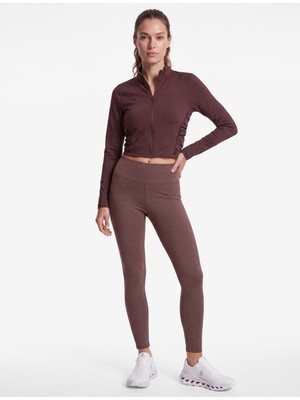 Koton Slim Fit Interlok Büzgülü Dik Yaka Fermuarlı Uzun Kollu Spor Tişört