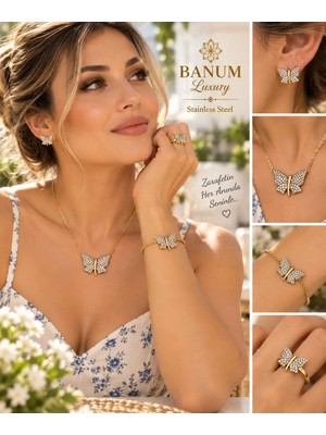 Banum Luxury Kelebek Tasarım Taşli Şık 4lü Set
