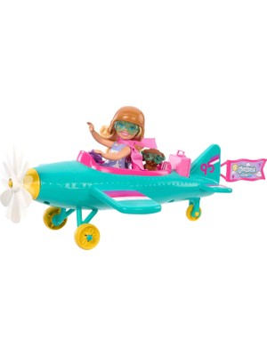 Barbie Chelsea Meslekleri Öğreniyor Bebek ve Uçak Oyun Seti, Papatya Şeklinde Pervaneye Sahip Iki Koltuklu Uçak, Yavru Köpek ve Çıkartmalarla Birlikte 7 Aksesuar, HTK38