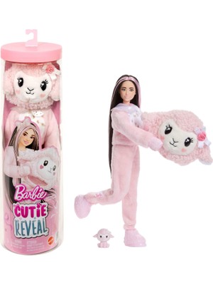 Barbie Cutie Reveal Bebek ve Aksesuarları, Yumuşak Dostlar Serisi Kuzucuk, Renk Değişimi ve Mini Evcil Hayvan Dahil 10 Sürpriz, JJP66