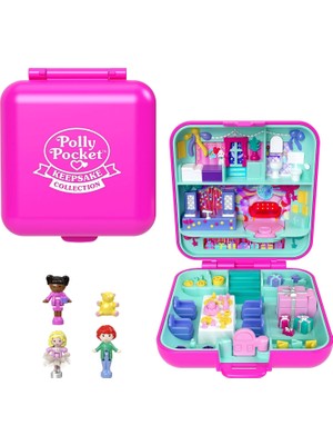 Polly Pocket Mattel 80. Yıl Dönümüne Özel Nostaljik Kompakt Oyun Seti, Biri Etek Giyen 3 Bebek, 1 Evcil Hayvan ve Kutlama Temalı Mobilyalarla Kompakt Ev, JGK22