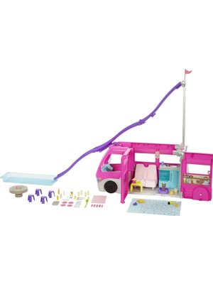 Barbie'nin Yeni Rüya Karavanı 76 cm Yükseklik, Havuz, Kaydırak ve 60'tan Fazla Aksesuar HCD46