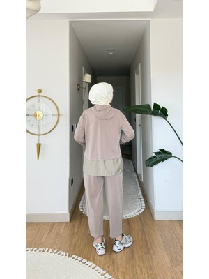 Afili Butik Kapşonlu Spor Dokulu Rahat Kesim Alt Üst Eşofman Takımı