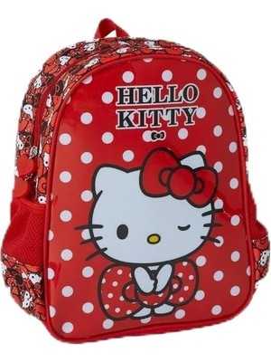 Hello Kitty Kırmızı Çocuk Sırt Çantası, Polka Noktalı Desen, 7 Adet Defter Hediyeli
