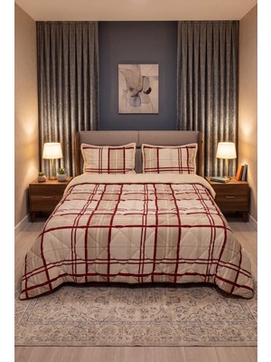 Comforter Çift Kişilik Yorgan Seti Bej-Kırmızı