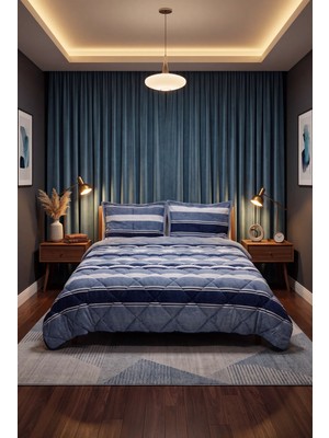 Comforter Çift Kişilik Yorgan Seti Mavi