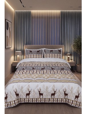 Comforter Çift Kişilik Yorgan Seti Geyikli Bej