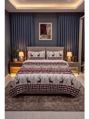 Comforter Çift Kişilik Yorgan Seti Geyikli Beyaz