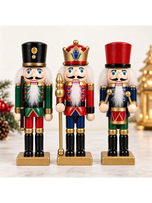 Coverzone 3’lü Ahşap Fındıkkıran Asker Seti 15 Cm, Nutcracker Yılbaşı Süsü, Noel Dekoru, Yılbaşı Ağacı Süsü, Masaüstü Dekoratif Ahşap Asker Figürü, Raf Konsol Vitrin Süsü, Mz-Th3