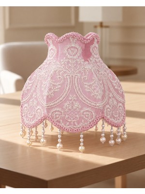 dekovien Pudra Pembe Kadife Kaplı El Yapımı Prenses Model Abajur Şapkası 30X27CM Lambader Için Uyumlu Değildir !