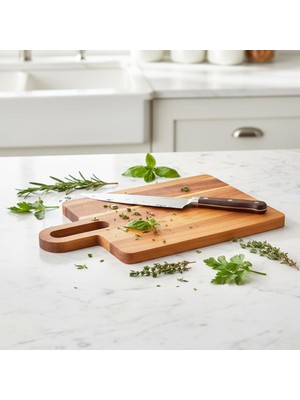 Deconox Doğal Akasya Dikdörtgen Kesme Tahtası ve Sunum Tepsisi – 35X20 cm Masif Ahşap Et, Ekmek ve Peynir Servis Panosu (Bıçak Dostu Yüzey)