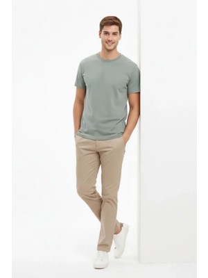 Pileli Store Erkek Bisiklet Yaka Tişört Regular Kalıp Basic Pamuklu Günlük Kullanım T-Shirt - Mint Yeşili