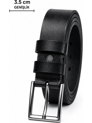 Pileli Store Erkek Hakiki Deri 3.5 cm Klasik Kemer Metal Tokalı Günlük ve Klasik Kullanım
