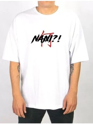 Pileli Store Unisex Bisiklet Yaka Baskılı Oversize T-Shirt - Beyaz