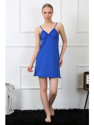 Pileli Store Kadın Ip Askılı Saks Penye Gecelik