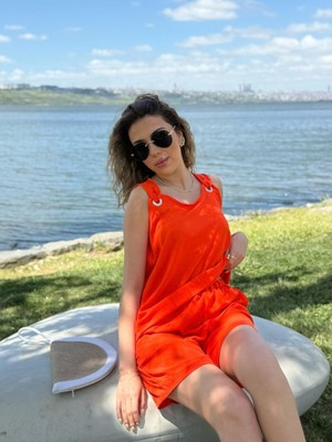 Pileli Store Kadın Kolsuz V Yaka Kuş Gözü Detay Bluz Short Aerobin Ikili Takım