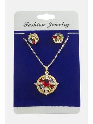 Pileli Store Çiçek Zirkon Taşlı Set Kolye