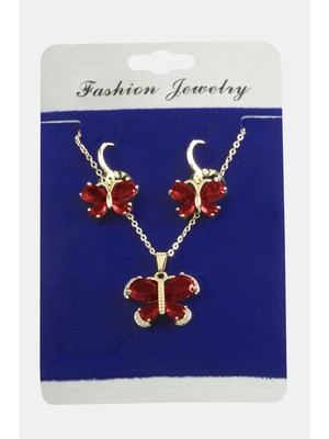 Pileli Store Kelebek Zirkon Taşlı Set Kolye
