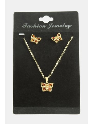 Pileli Store Kelebek Zirkon Taşlı Set Kolye
