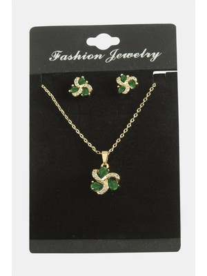 Pileli Store Çiçek Damla Zirkon Taşlı Set Kolye