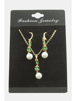 Pileli Store Çiçek Inci Zirkon Taşlı Set Kolye