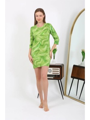 Pileli Store Kadın Micro Kumaş Mini Parlak Elbise Yeşil