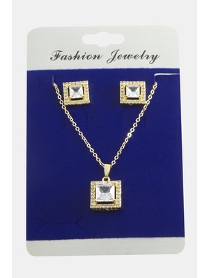 Pileli Store Kare Zirkon Taşlı Set Kolye