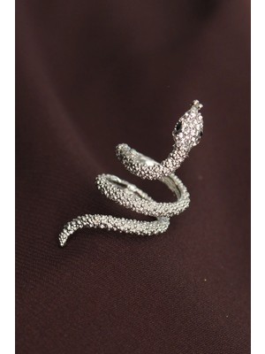 Pileli Store Ayarlanabilir Silver Renk Zirkon Taşlı Yılan Yüzük TJ-BYK2236