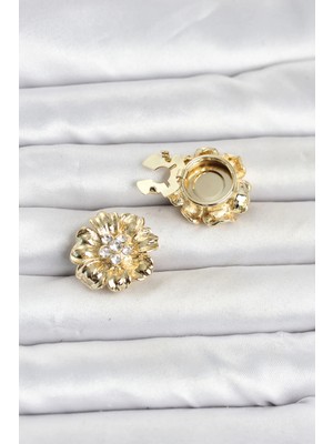 Pileli Store Çiçek Model Zirkon Taşlı Düğme Veya Manşet Broşu TJ-BR483