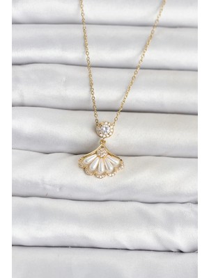 Pileli Store 316L Çelik Zincir Gold Renk Yelpaze Model Kadın Kolye TJ-BKO11072