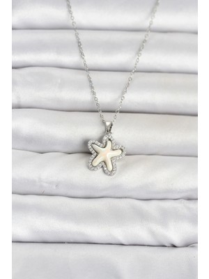 Pileli Store 316L Çelik Zincir Gümüş Renk Deniz Yıldızı Model Kadın Kolye TJ-BKO11085