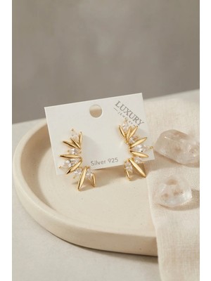 Pileli Store  Gold Renk Zirkon Taşlı Saçak Model Vintage Kadın Küpe TG27BKP12110