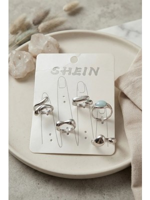 Pileli Store  Gümüş Renk Pirinç Bohem Yüzük Kombini BYK4271 TG27BYK4271