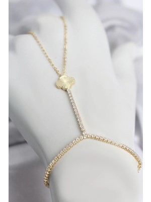 Pileli Store Gold Renk Pirinç Lazerli Yonca Model Zirkon Taşlı Şahmeran TJ-SN777