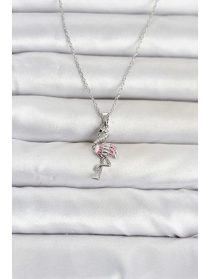 Pileli Store 316L Çelik Zincir Gümüş Renk Flamingo Model Kadın Kolye TJ-BKO11107