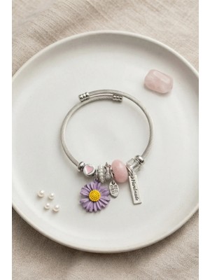 Pileli Store Mor Papatya Charmlı Bileklik TJ-BB8822