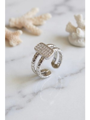 Pileli Store Clariss Parallel Luxury Zirkon Taşlı Gümüş Renk Yüzük TJ-BYK4224