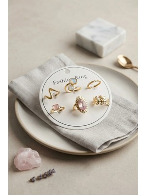 Pileli Store  Gold Renk Pirinç 6'lı Yüzük Seti BYK4301 TG27BYK4301
