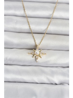 Pileli Store 316L Çelik Zincir Gold Renk Kutup Yıldızı Model Kadın Kolye TJ-BKO11090